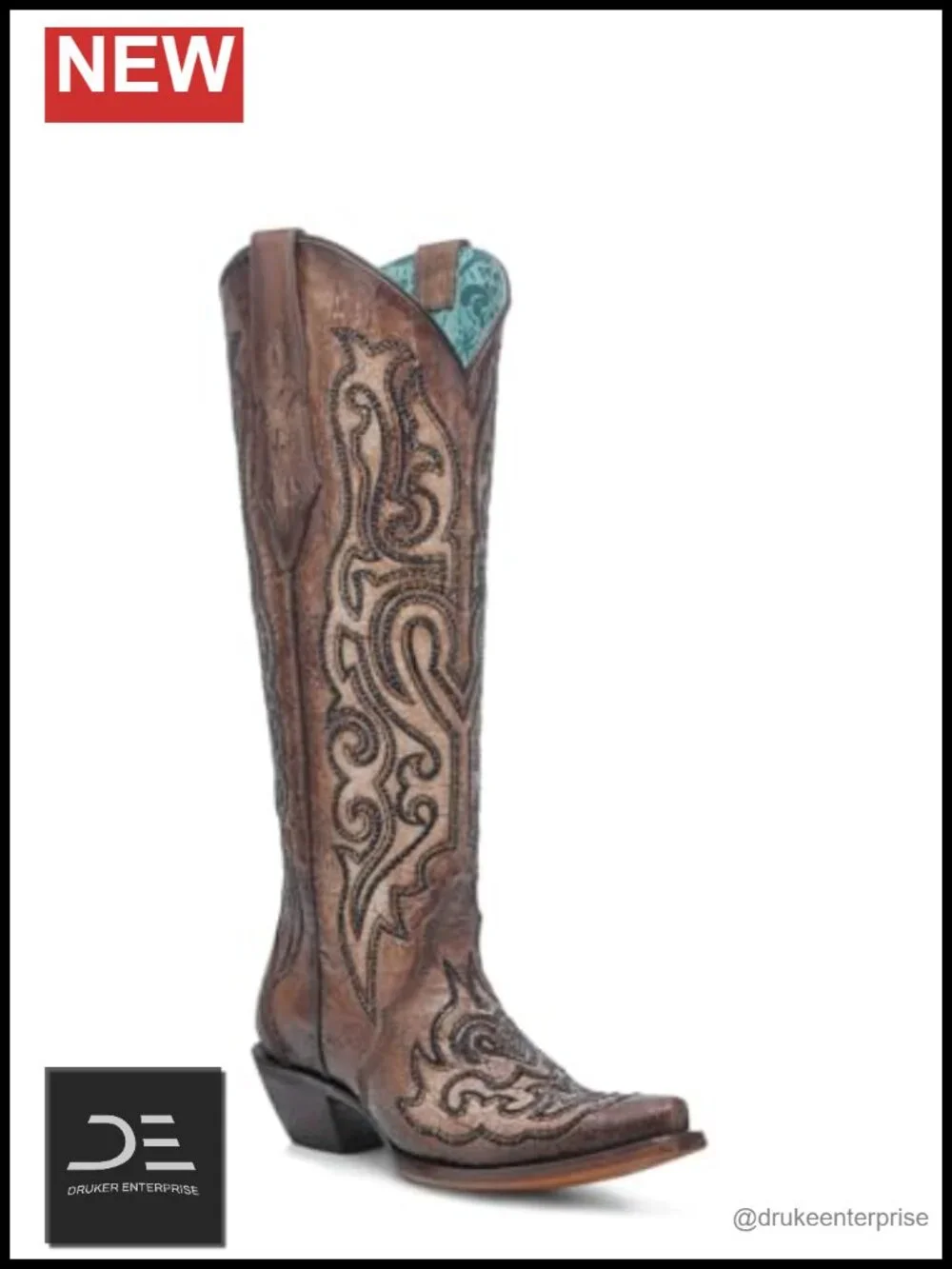 Crackled Crystal Rhinestone Embroidered Snip Toe Pull On Cowboy Heeled Boots